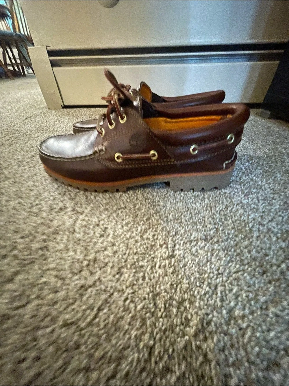 Timberland Dark Brown Leather Boat Shoes with Tan Lug Sole
